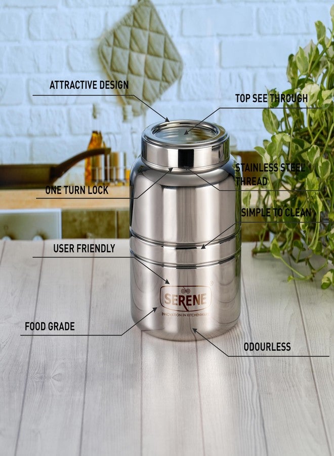 Serene Stainless Steel Jars for Kitchen Storage | Top See-Through Lid | Airtight One-Turn Lock System | Easy to Open | Multipurpose Storage Kitchen Canister | Set of 4 | 2600 ML Each - Image 4